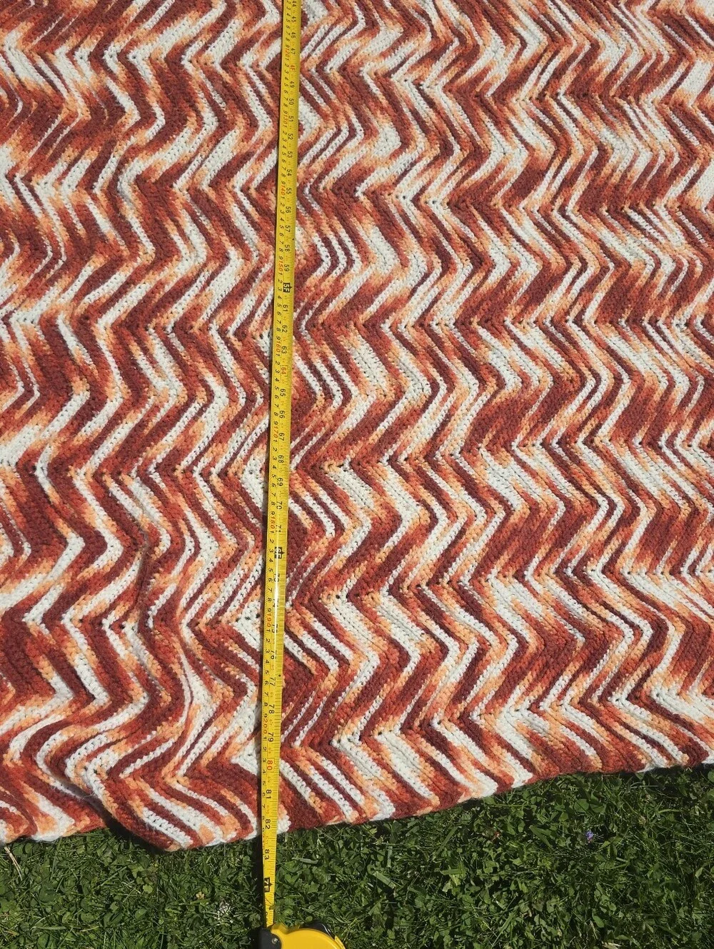 Vtg Handmade Afghan Crochet Earth Colors Zig Zag Chevron Blanket Throw 54x82